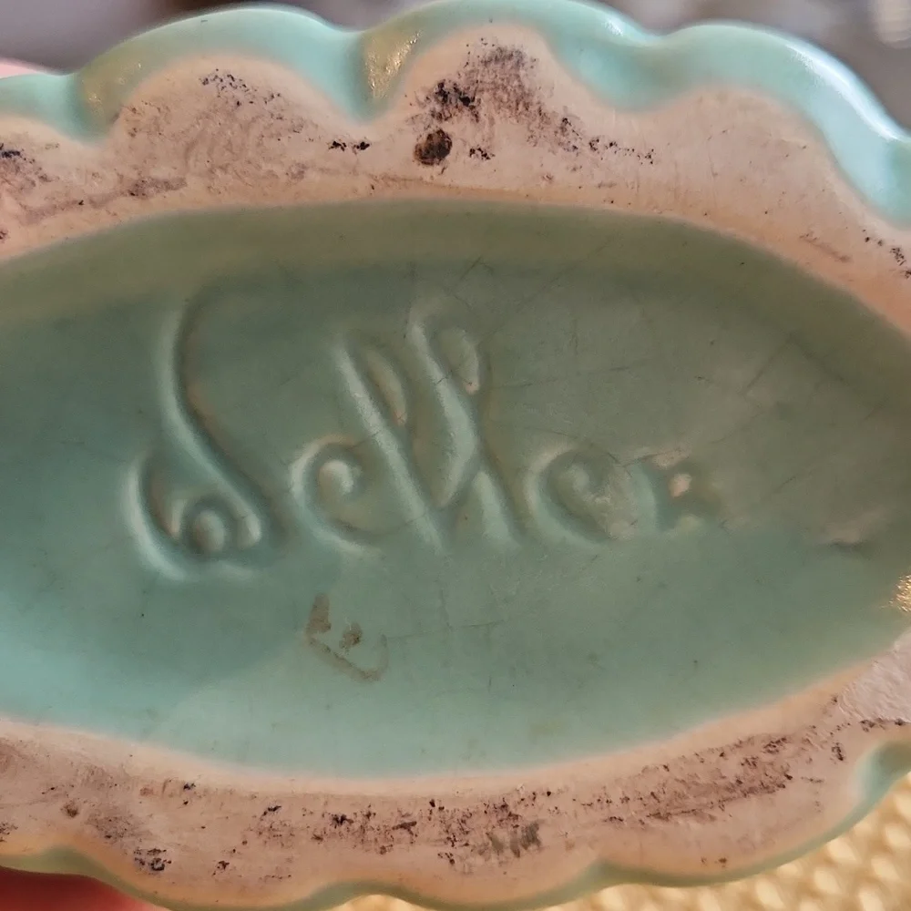 Vintage Weller Pottery Matte Green Cornucopia Vase Wild Rose Mcm